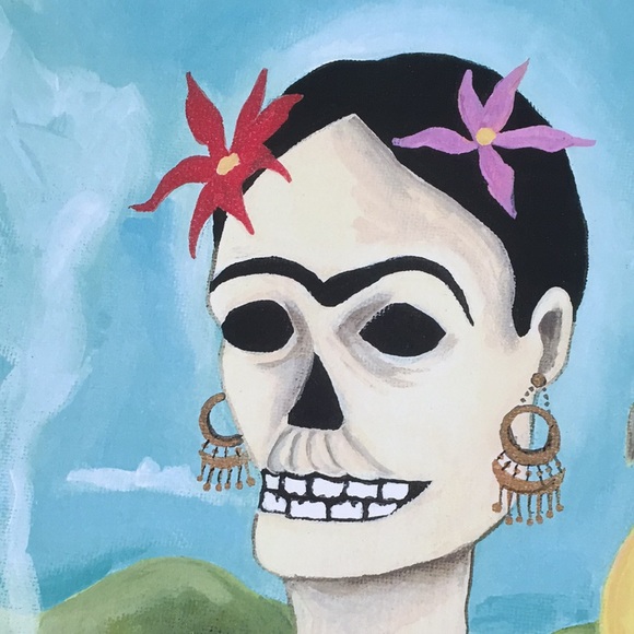 LARGE Print Frida Kahlo Bird dotd Skull - Picture 2 of 4